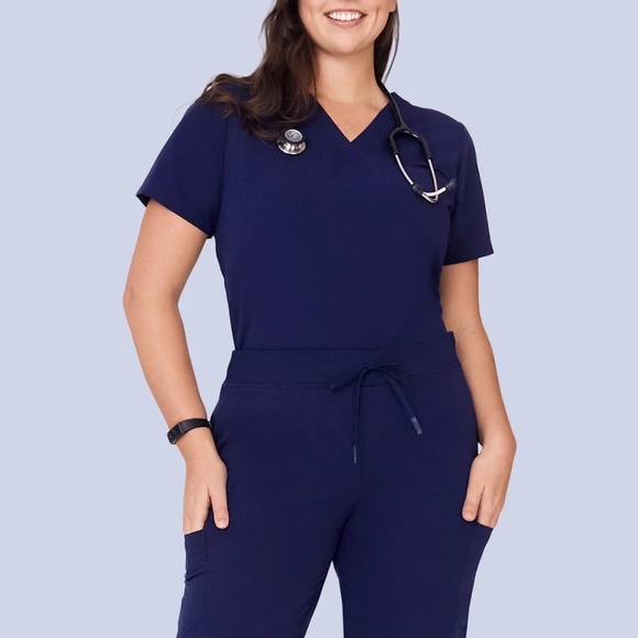 NWT Mandala Scrubs Women's Navy Scrub Top - Picture 1 of 7